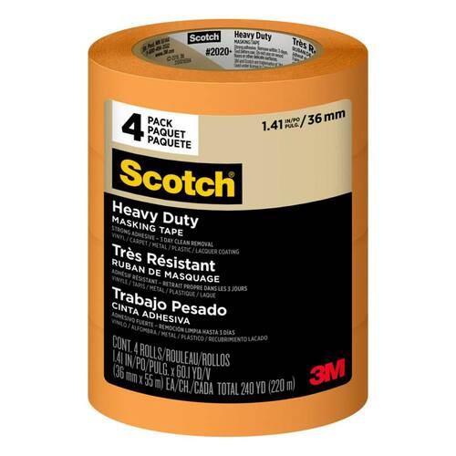 Masking Tape, Heavy-Duty Grade, Scotch, 1.41 in. x 60.1 yds. (4 Rolls/Pack)