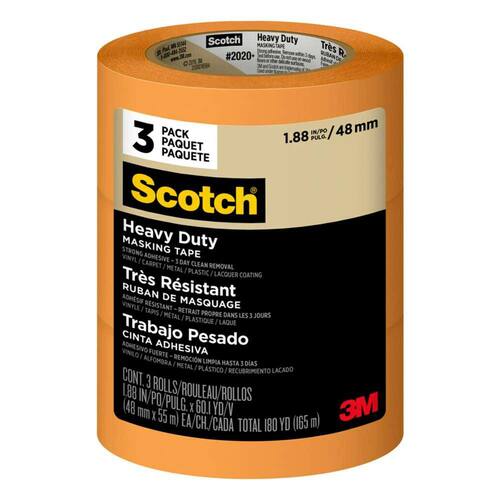 Masking Tape, Heavy Duty, Scotch, 1.88 in. x 60.1 yds. (3-Rolls/Pack)