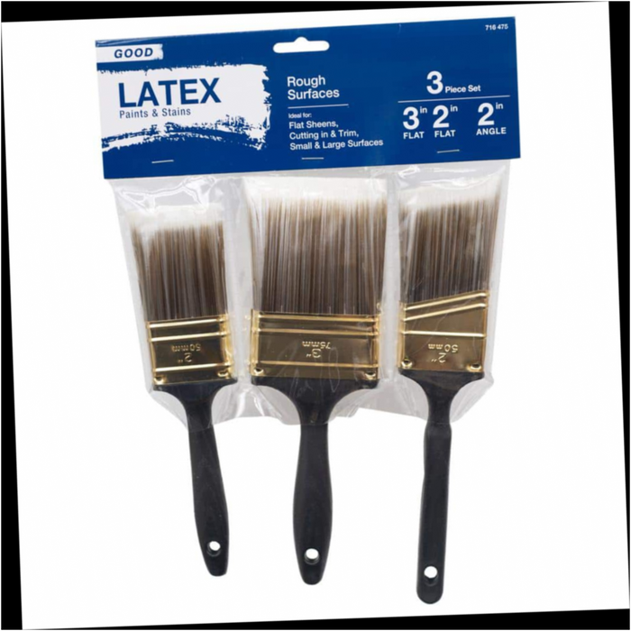 Paint Brush Set Polyester 2 in. Flat Cut, 3 in. Flat Cut, 2 in. Angled Sash (3-Piece)