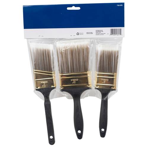 Paint Brush Set Polyester 2 in. Flat Cut, 3 in. Flat Cut, 2 in. Angled Sash (3-Piece)