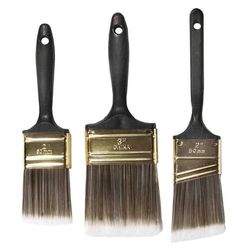 Paint Brush Set Polyester 2 in. Flat Cut, 3 in. Flat Cut, 2 in. Angled Sash (3-Piece)