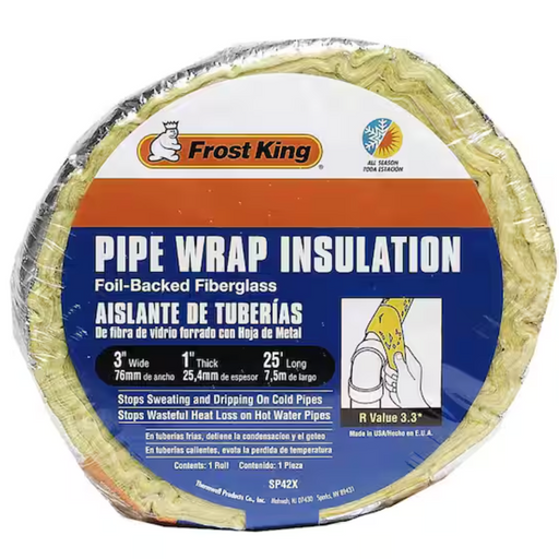 Pipe Wrap Insulation 3 in. x 25 ft. Foil Backed Fiberglass 