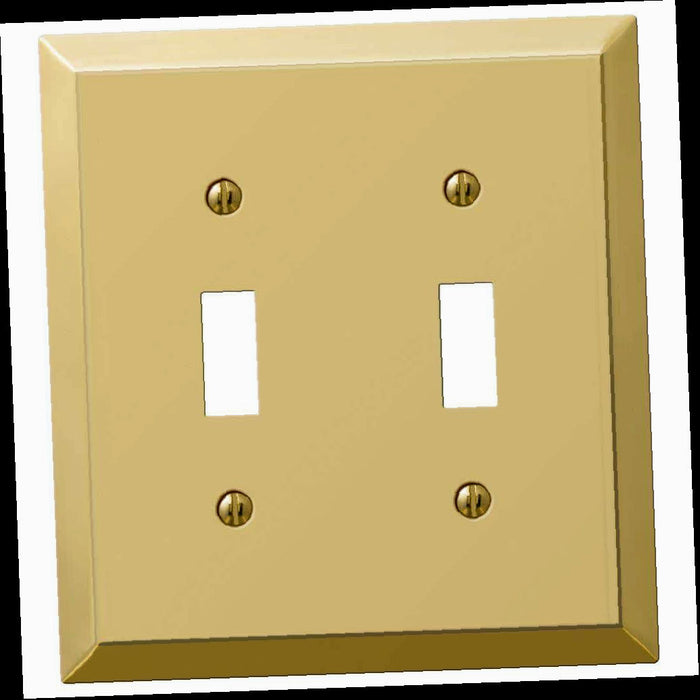 Outlet Wall Plate, Metallic 2 Gang Toggle Steel Wall Plate - Polished Brass