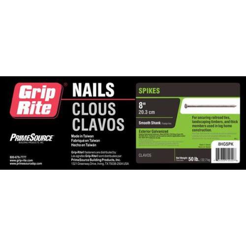 Steel Spike Nails Galvanized 3/8 in. x 8 in. 50 lb, 156 pcs