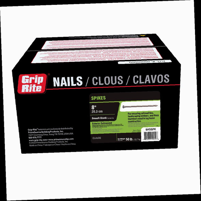 Steel Spike Nails Galvanized 3/8 in. x 8 in. 50 lb.-Box