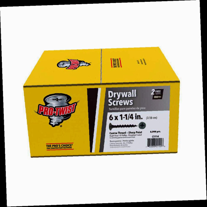 Drywall Screws, Phillips Bugle-Head, Coarse, Phosphate-Plated Steel, #6 x 1-1/4 in. (25 lbs./Pack)