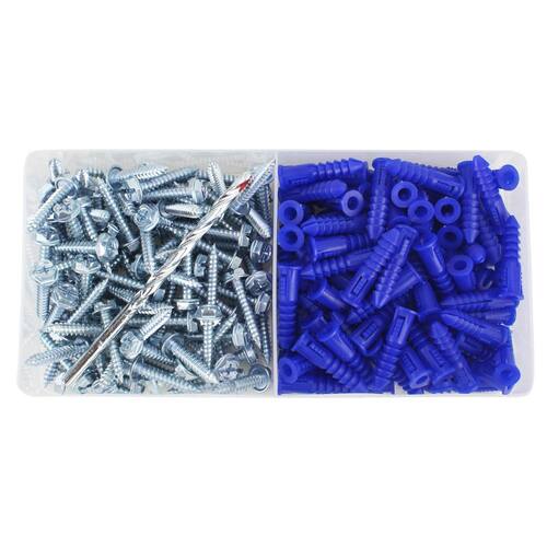 Blue Ribbed Plastic Anchor Kit #10-12 x 1-1/4 in., with Screws (201-Pieces)