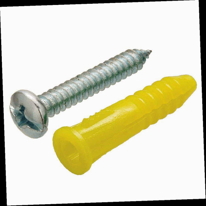 Yellow Ribbed Plastic Anchor #4-6 x 7/8 in., with Pan-Head Combo Drive Screw (50-Pieces)