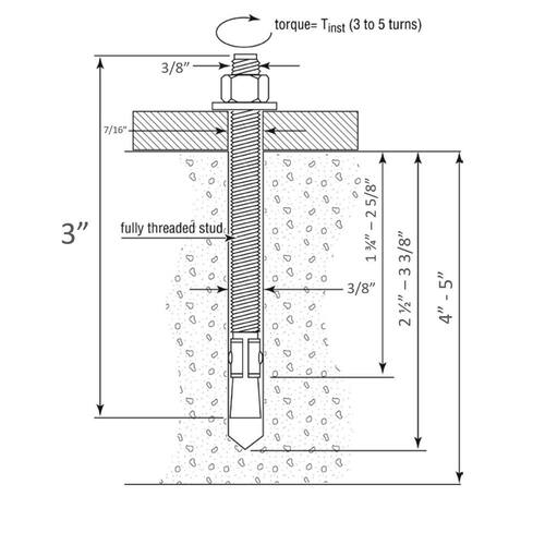 Concrete Anchor 3/8 in. x 3 in. Hex Nut Head Hex (50-Pack)