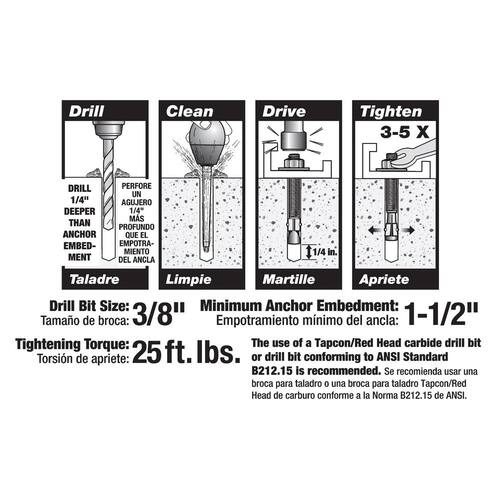 Concrete Anchor 3/8 in. x 3 in. Hex Nut Head Hex (50-Pack)