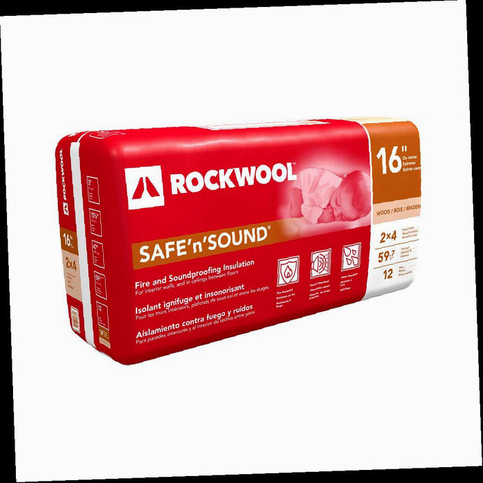 Stone Wool Insulation Batt, Soundproofing and Fire Resistant, Safe ‘n’ Sound, 3 in. x 15-1/4 in. x 47 in. (59.7 sq. ft.)