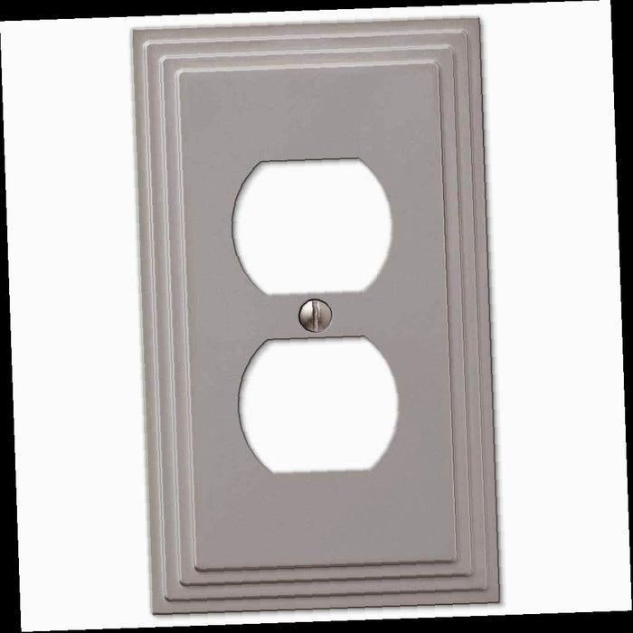 Outlet Wall Plate, Tiered 1 Gang Duplex Metal Wall Plate - Satin Nickel