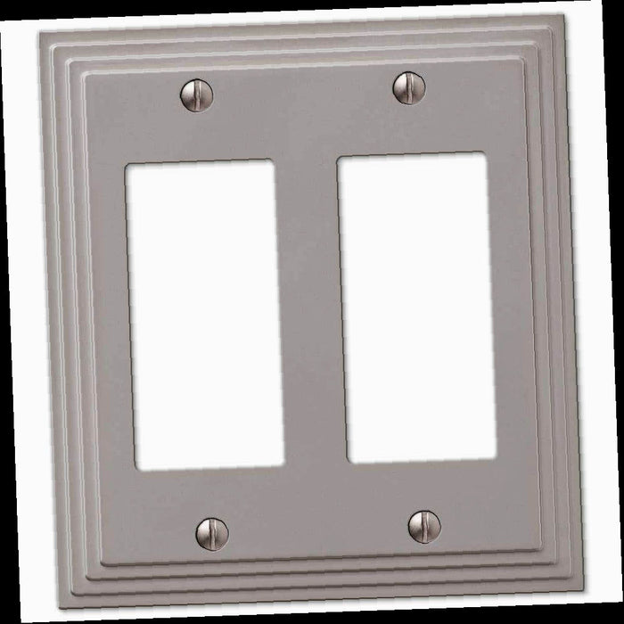 Outlet Wall Plate, Tiered 2 Gang Rocker Metal Wall Plate - Satin Nickel