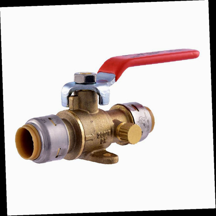 Ball Valve 1/2 in. Brass Push-to-Connect with Drain, Drop Ear