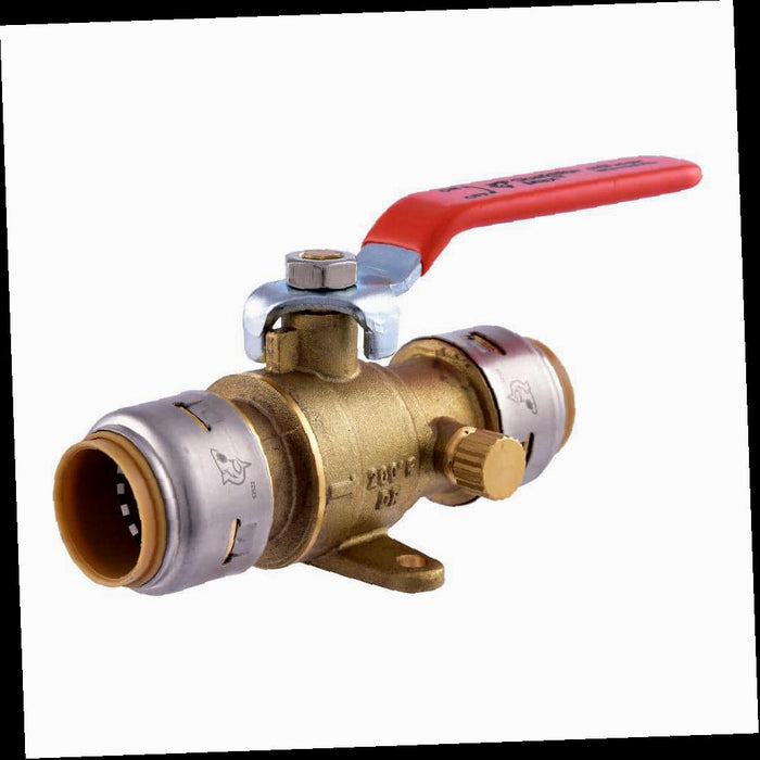 Ball Valve Push-to-Connect with Drain and Drop Ear 3/4 in. Brass Max
