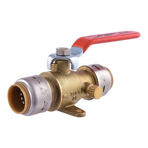 Ball Valve Push-to-Connect with Drain and Drop Ear 3/4 in. Brass Max