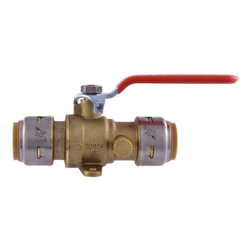 Ball Valve Push-to-Connect with Drain and Drop Ear 3/4 in. Brass Max