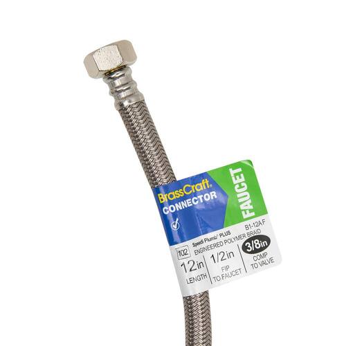 Braided Polymer Faucet Supply Line, 3/8 in. Compression x 1/2 in. FIP x 12 in.