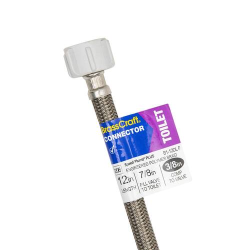 Braided Polymer Toilet Supply Line, 3/8 in. Compression x 7/8 in. Ballcock Nut x 12 in.