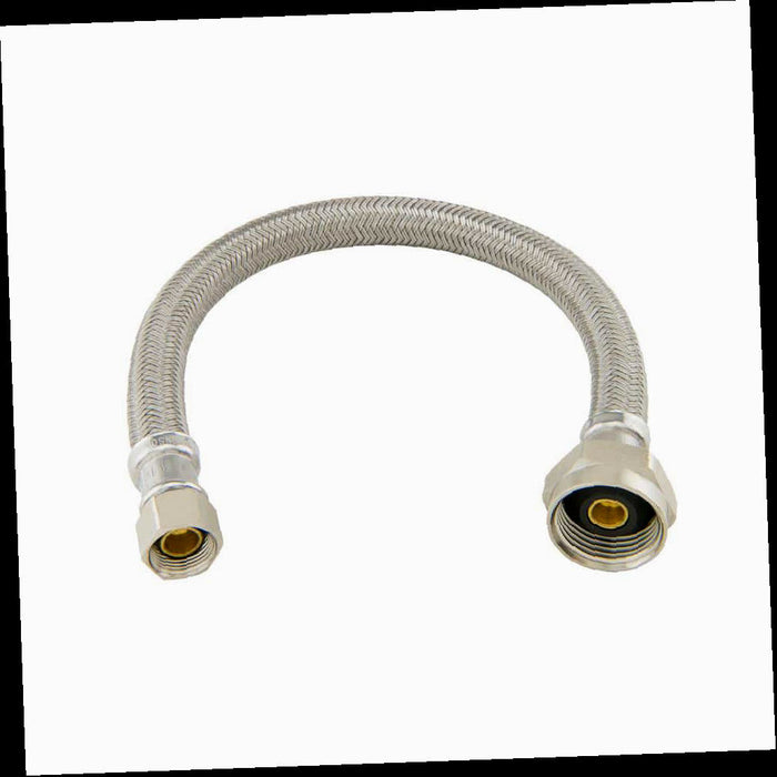 Braided Polymer Toilet Supply Line, 3/8 in. Compression x 7/8 in. Ballcock Metal Nut x 12 in.