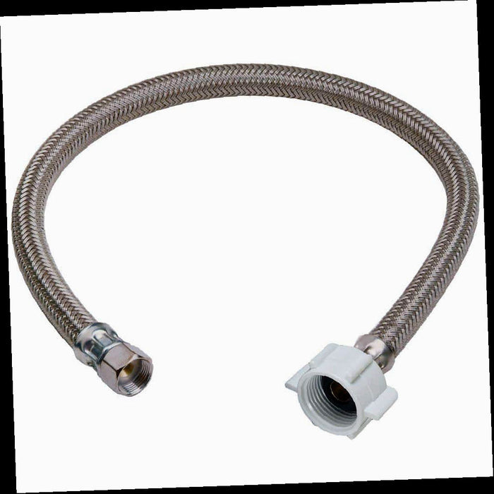 Braided Polymer Toilet Supply Line, 3/8 in. Compression x 7/8 in. Ballcock Nut x 9 in.