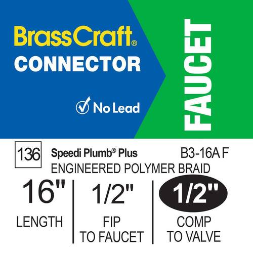 Braided Polymer Faucet Supply Line COMP x FIP 1/2 in. x 1/2 in. x 16 in Brass PSI-125