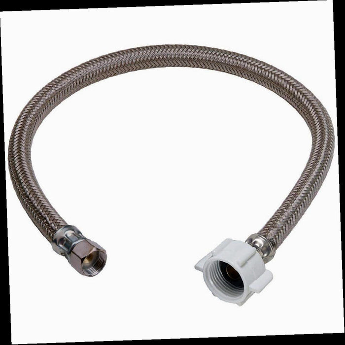 Braided Polymer Toilet Supply Line, 7/16 in. Compression x 7/8 in. Ballcock Nut x 12 in.