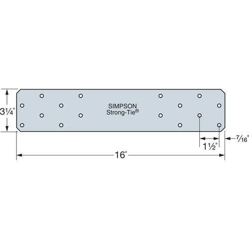 HRS ZMAX Heavy Strap Tie, 16 in. 12-Gauge, 12-Gauge, Galvanized