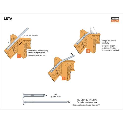 LSTA Strap Tie, 1-1/4 in. x 12 in. 20-Gauge, 20-Gauge, Galvanized