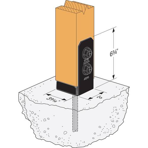 Post Base for 4x4 Nominal Lumber, Avant Collection ZMAX Black Powder-Coated Outdoor Accents