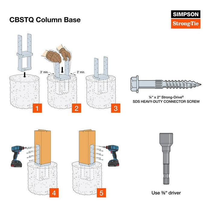 Post Base 6x6 CBSTQ66-SDS2HDG Hot-Dip Galvanized Standoff Column Base with SDS Screws