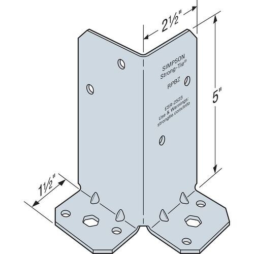 Post Base Ribs Post Base RPBZ 2x4 Lumber Retrofit Galvanized