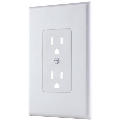 Wall Plate Cover-up 1-Gang Duplex Midway/Maxi Sized Plastic White (Smooth Finish)