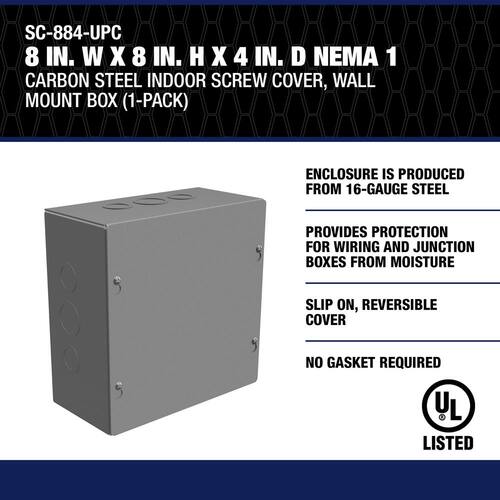 Indoor Screw Cover Wall Mount Box NEMA 1 Carbon Steel 8 in. W x 8 in. H x 4 in. D 1-Pack