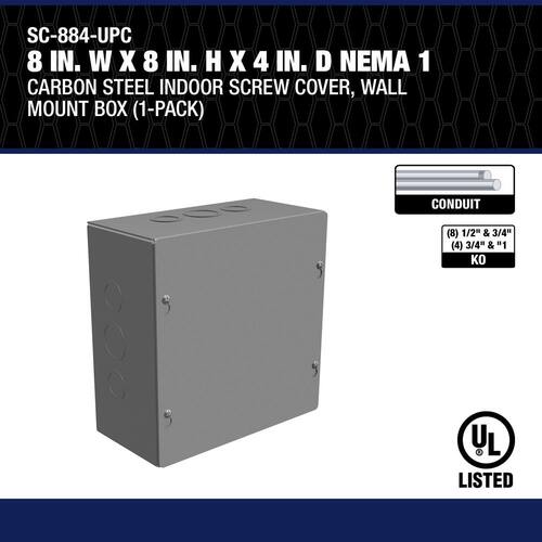 Indoor Screw Cover Wall Mount Box NEMA 1 Carbon Steel 8 in. W x 8 in. H x 4 in. D 1-Pack