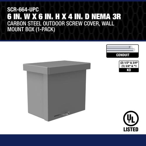 Outdoor Screw Cover Wall Mount Box NEMA 3R Carbon Steel 6 in. W x 6 in. H x 4 in. D 1-Pack