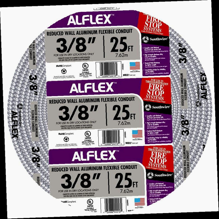 x ft. Alflex RWA Metallic Aluminum Flexible Conduit 3/8 in. 25