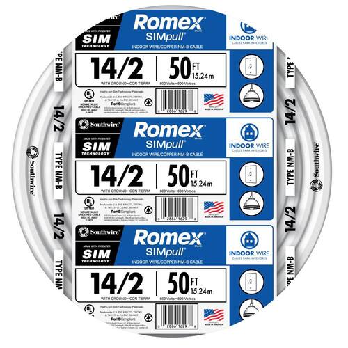 Wire 14/2, 50 ft. CU NM-B W/G, Solid