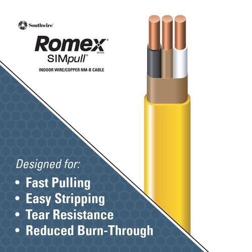 Wire, Romex SIMpull CU NM-B W/G, Solid, 12/2, 50 ft.