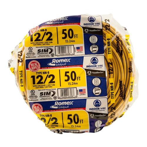 Wire, Romex SIMpull CU NM-B W/G, Solid, 12/2, 50 ft.