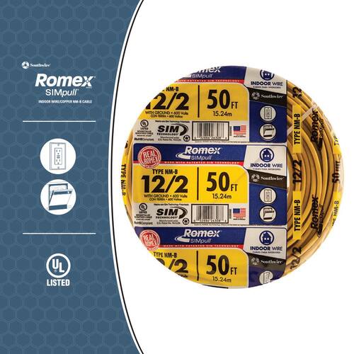 Wire, Romex SIMpull CU NM-B W/G, Solid, 12/2, 50 ft.