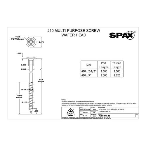 T-Star Plus Drive Washer/Wafer Head Partial Thread Yellow Zinc Coated Cabinet Screw, #10 x 2-1/2 in., 75 per Box