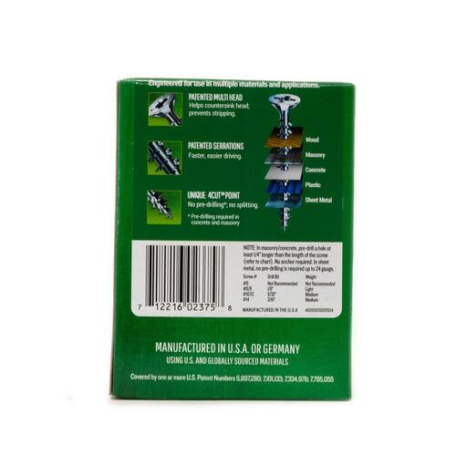 Multi-Purpose Screw #10 x 2 in. Zinc Coated Phillips-Square Drive Flat Undercut Full Thread 105 per Box