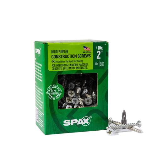 Multi-Purpose Screw #10 x 2 in. Zinc Coated Phillips-Square Drive Flat Undercut Full Thread 105 per Box