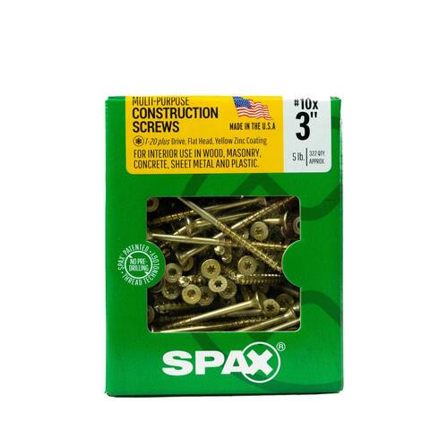 Screws #10 x 3 in. T-Star Plus Flat Head Partial Thread Yellow Zinc 5 lb. Box