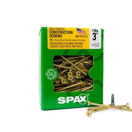 Screws #10 x 3 in. T-Star Plus Flat Head Partial Thread Yellow Zinc 5 lb. Box