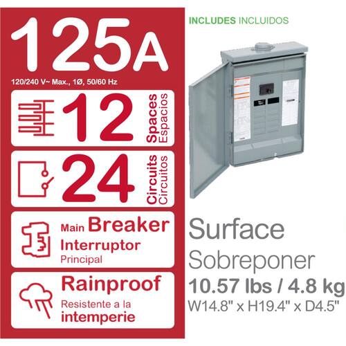 Circuit Breaker 125 Amp 12-Space 24-Circuit Homeline Outdoor Main Plug-On Neutral Load Center - Value Pack