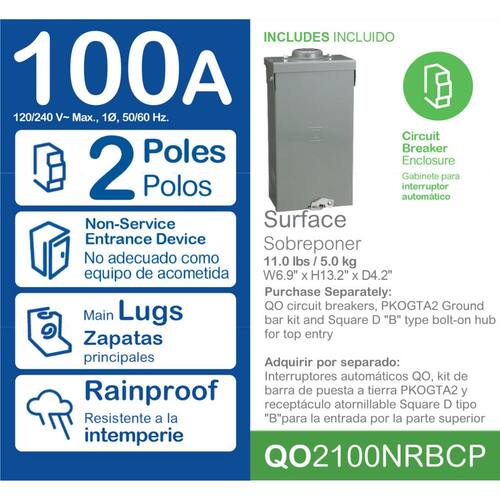 Circuit Breaker 100 Amp 2-Pole Circuit QO Outdoor Enclosure with QO2100 Included