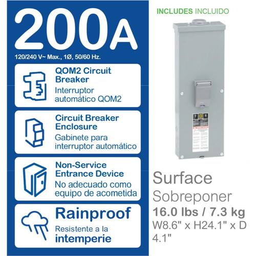 Circuit Breaker 200 Amp 2-Pole Circuit QO Outdoor Enclosure with QOM2200VH