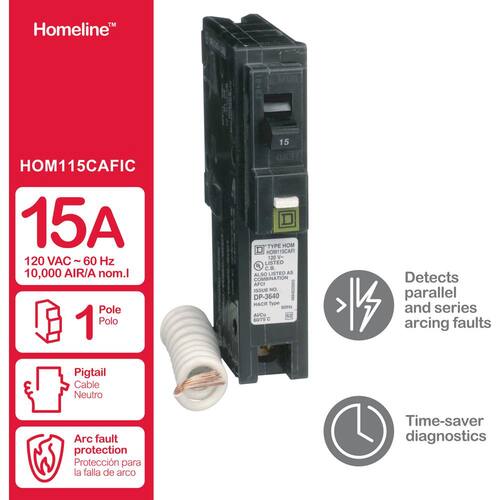 Circuit Breaker 15 Amp Single-Pole Circuit Homeline Combination Arc Fault Breaker(HOM115CAFIC)